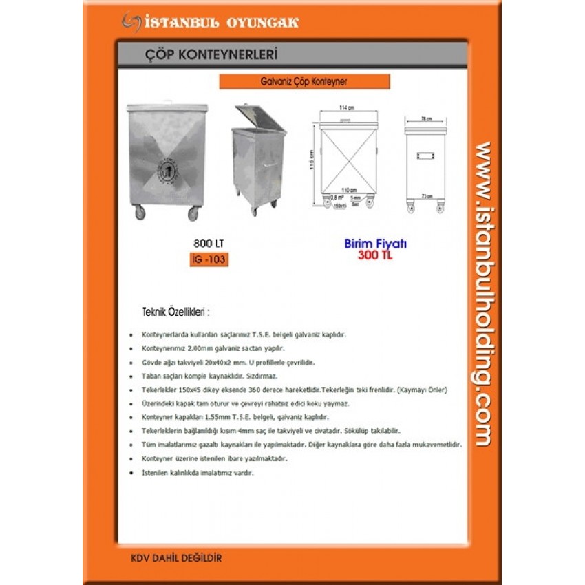 800 LT GALVANİZ ÇÖP KONTEYNERİ 1